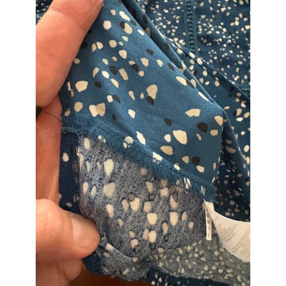 LOFT Blue Confetti Dot Long Sleeve Split Neck Smocked Casual Blouse Size XL - Picture 9 of 12